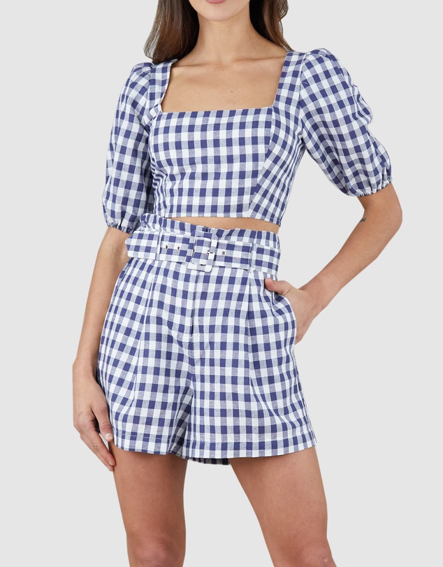 Amelius - Mallee Linen Gingham Crop Top