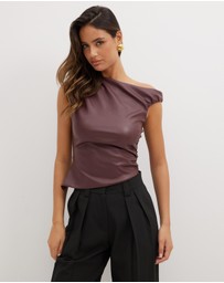 Dazie - Fabulous Flare PU Gathered Top
