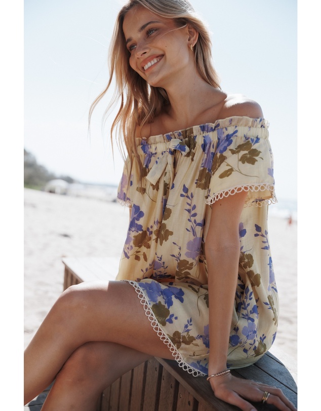 Petal & Pup - Cheya Off Shoulder Mini Dress - Green Purple Floral