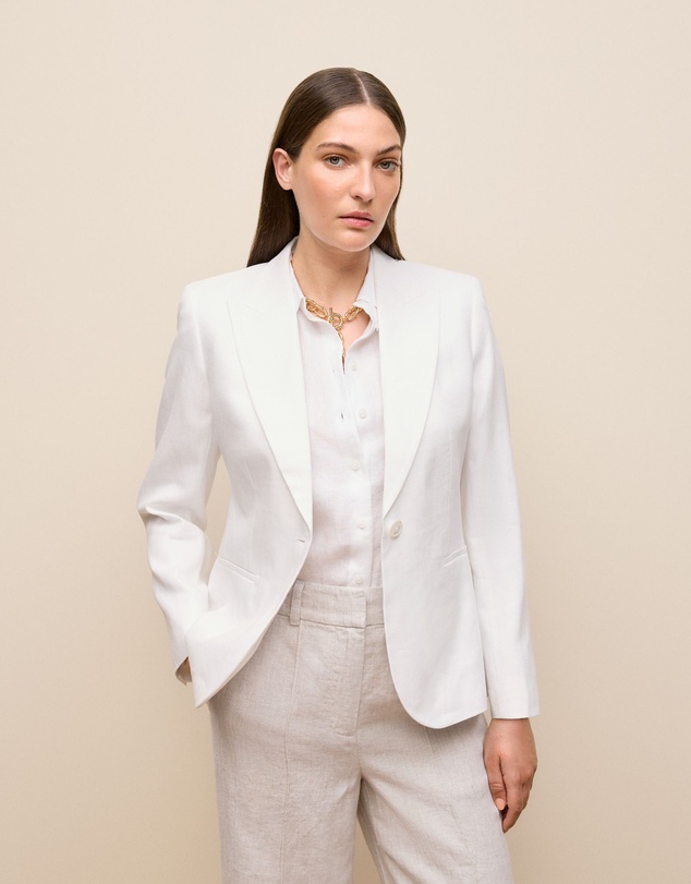 Trenery - Linen Cotton Herringbone Blazer in White
