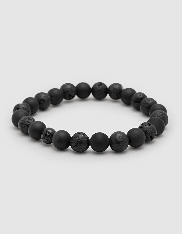 Nialaya Jewellery - Men's Wristband with Lava Stone, Matte Onyx and Black Logo Ball