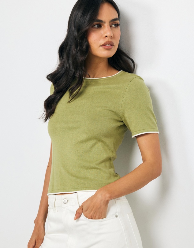 AERE - Ayla Contrast Organic Cotton Knit Top