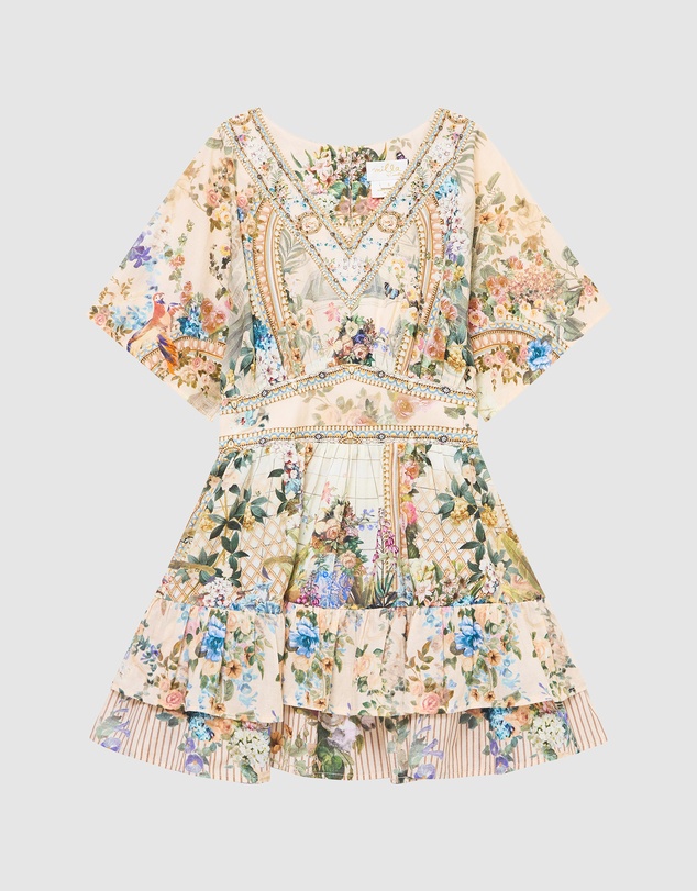 Camilla - Kids V Neck Mini Dress with Layered Frill Hem