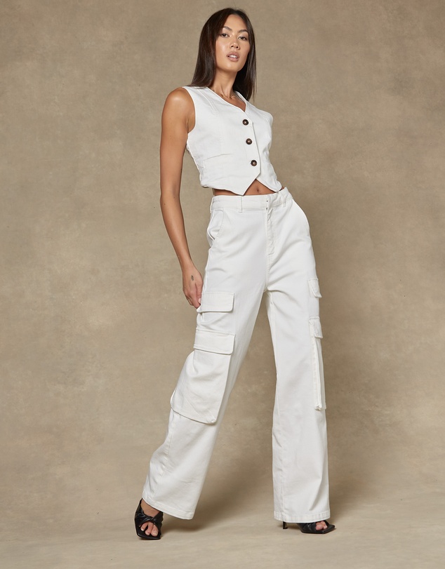 DRICOPER DENIM - Cargo Ivory Wide Leg Pants