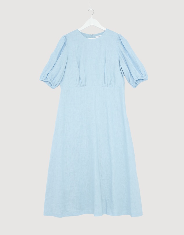 Revibe - Repaired AERE Elowen Linen Puff Sleeve Midi Dress - AU 18