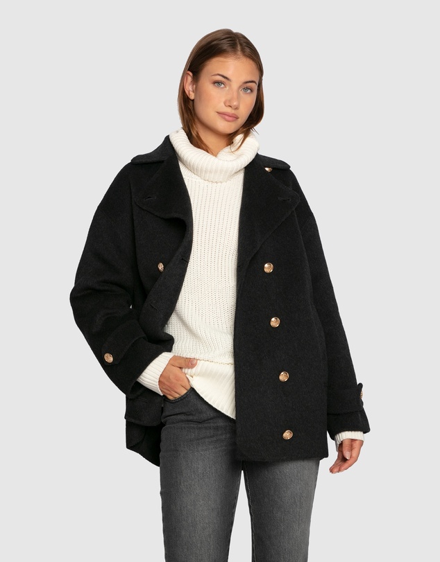 Belle & Bloom - Right and Forward Double Breasted Wool Blend Pea Coat