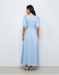 AERE - Portia Linen Puff Sleeve Midi Dress