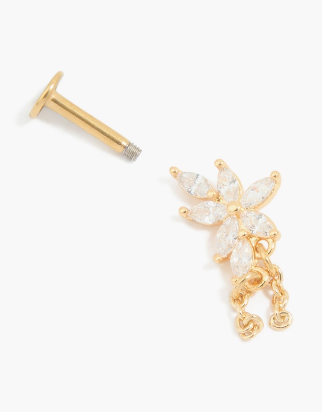 Lovisa - Gold Plated Surgical Steel Cubic Zirconia Leaf Chain Flat Back Stud