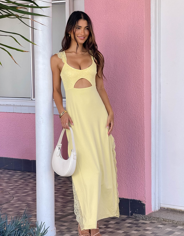 Beginning Boutique - Tiana Yellow Lace Maxi Dress