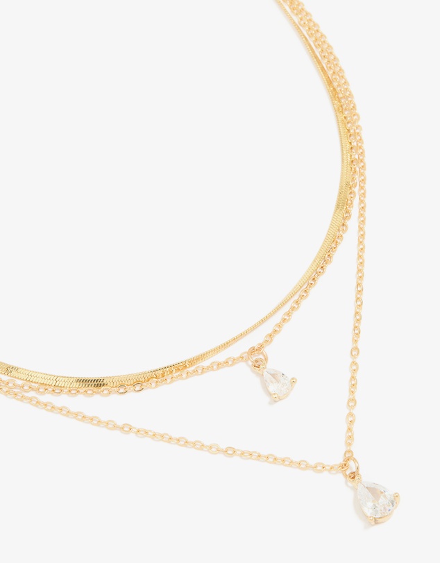 Lovisa - Gold Plated Cubic Zirconia Teardrop Snake Chain Layered Necklace