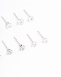 Lovisa - Waterproof Stainless Steel Cubic Zirconia Stud Earrings 6-Pack