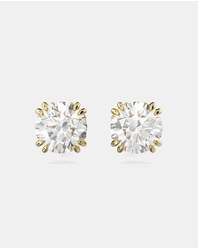Swarovski - Stilla stud earrings, Round cut, White, Gold-tone plated