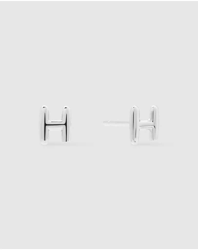 Wanderlust + Co - Alphabet Bubble Silver Stud Earrings - Letter H
