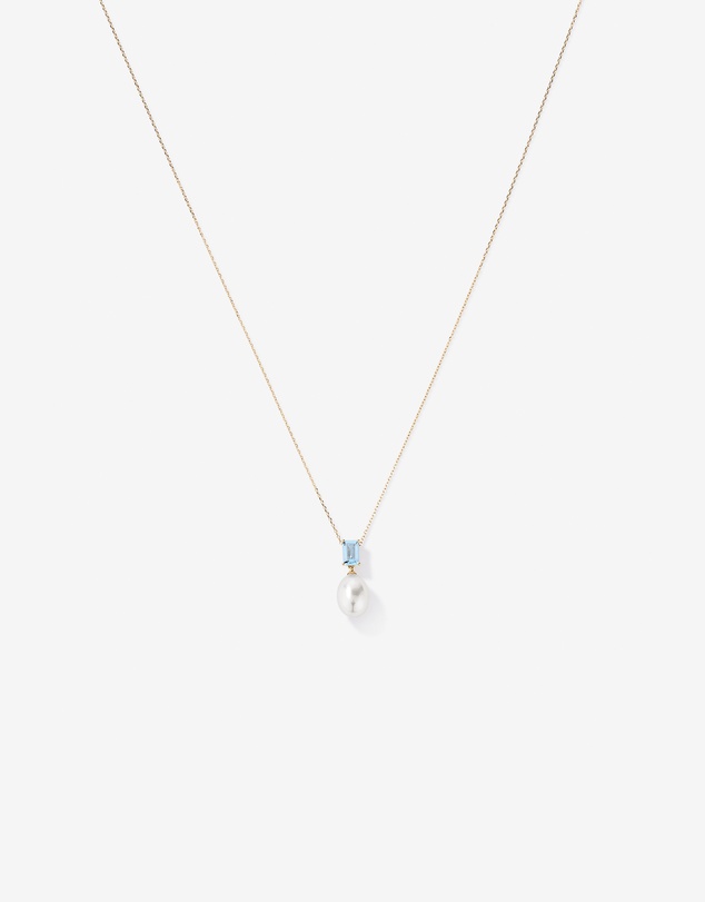 Michael Hill - Aquamarine and Cultured Freshwater Pearl Drop Necklace in 10kt Yellow Gold