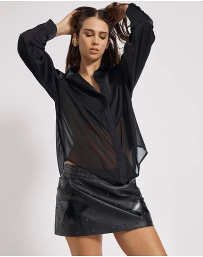 ONE TEASPOON - Sheer Panel Tuxedo Shirt - Black