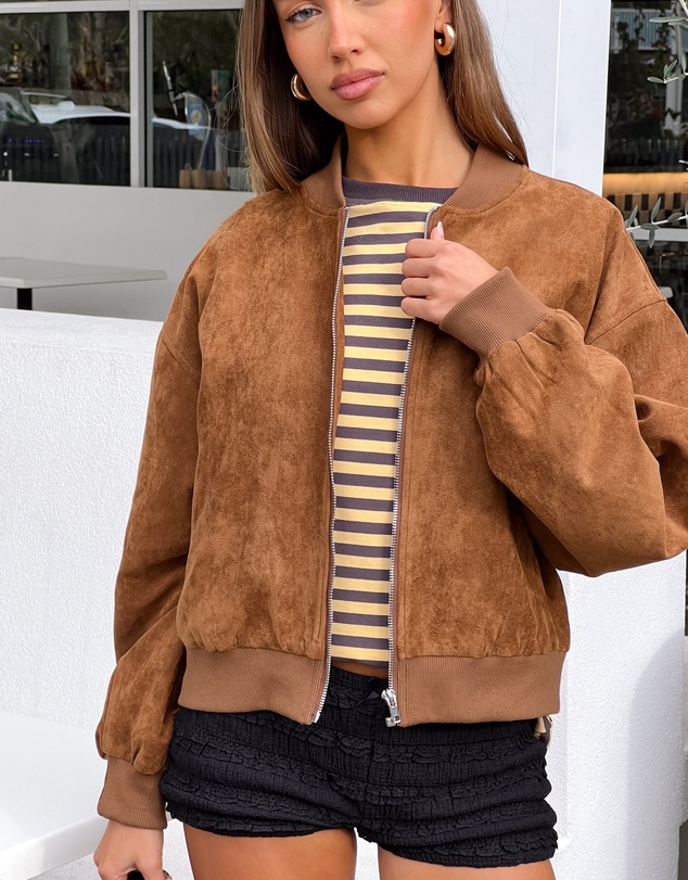 Beginning Boutique - Rebecca Tan Cuffed Suedette Bomber Jacket