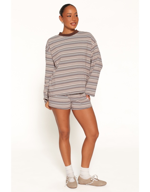 Petal & Pup - Silvia Knit Short Set - Chocolate Brown Stripe