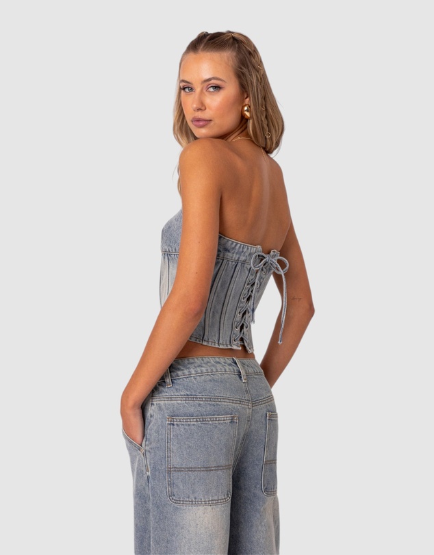 EDIKTED - Myla Washed Denim Corset