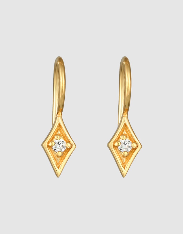Elli Jewelry - Earrings Ear hanger rhombus elegant with diamond (0,06 ct) in 925 sterling silver gold plated