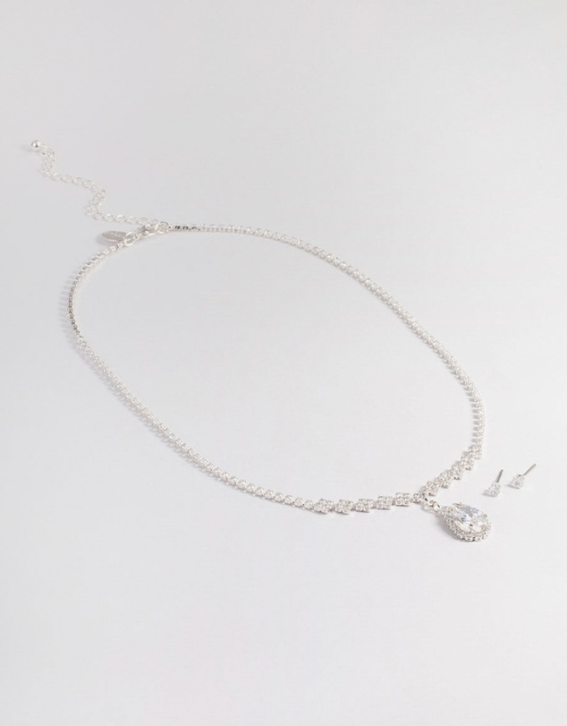 Lovisa - Cubic Zirconia Diamond Pear Stone Necklace Set