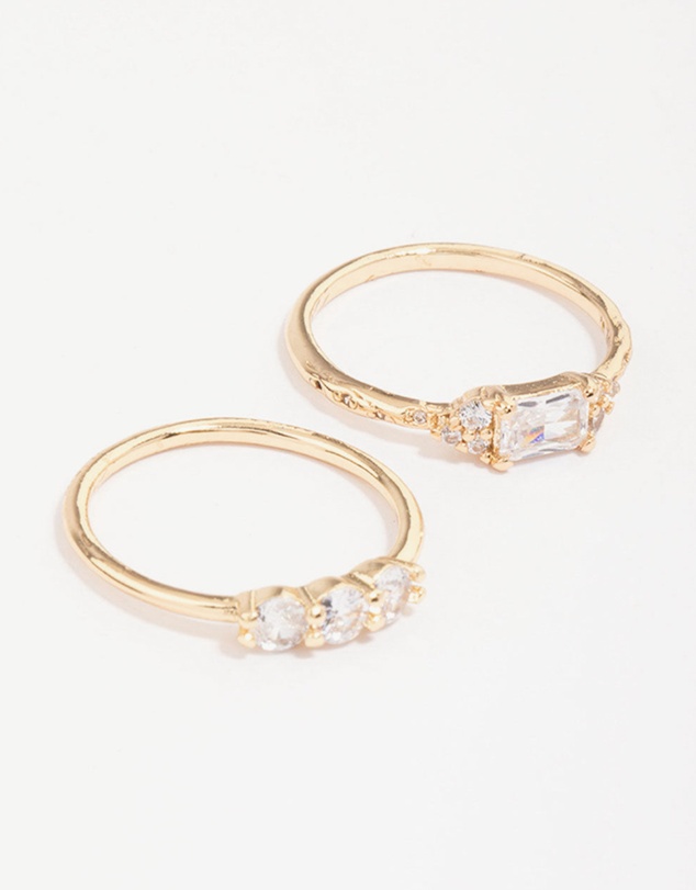 Lovisa - Gold Plated Dainty Rectangle Ring Pack