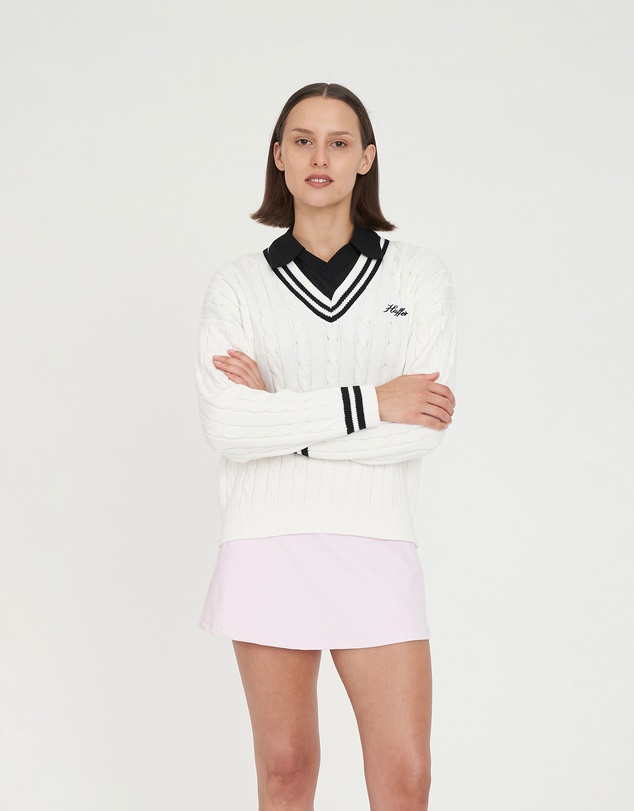 Huffer - Women's V-Neck Cable Knit Sweater