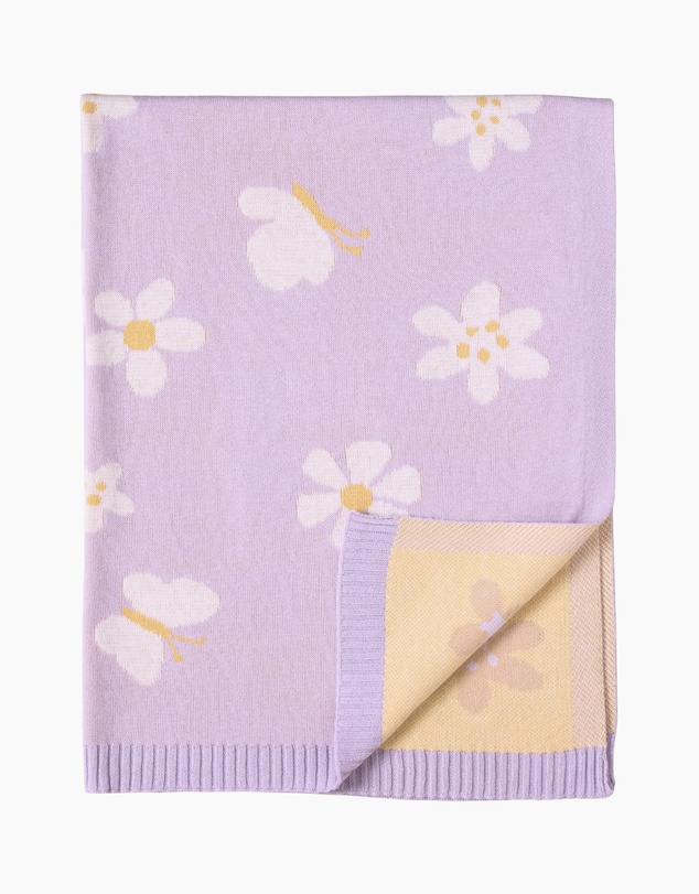 Living Textiles - Pram Knitted Blanket - Lilac Daisy Dreams