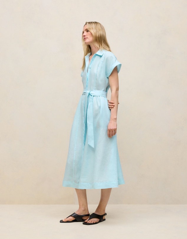Trenery - Linen Panelled Shirt Dress in Pastel Blue