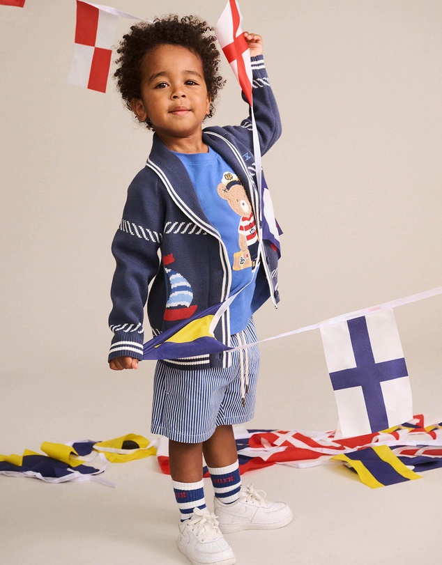 Huxbaby - Nautical Shawl Collar Cardigan - Babies-Teens