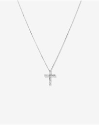 Michael Hill - 0.34 Carat TW Baguette and Round Brilliant Diamond Cross Pendant in 10kt White Gold
