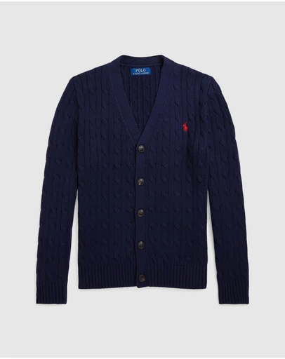 Polo Ralph Lauren - Cable-Knit Cotton V-Neck Cardigan - Teens