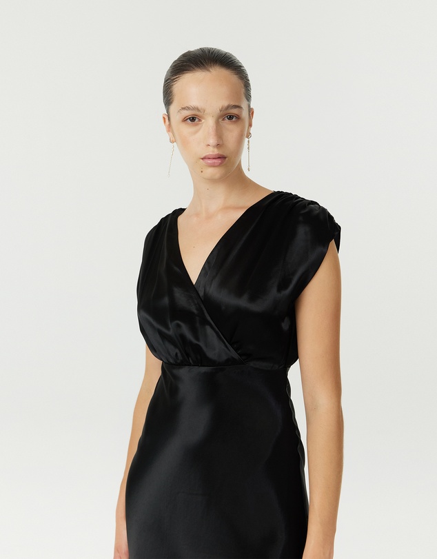 Third Form - Satin Cross Over Gather Dress