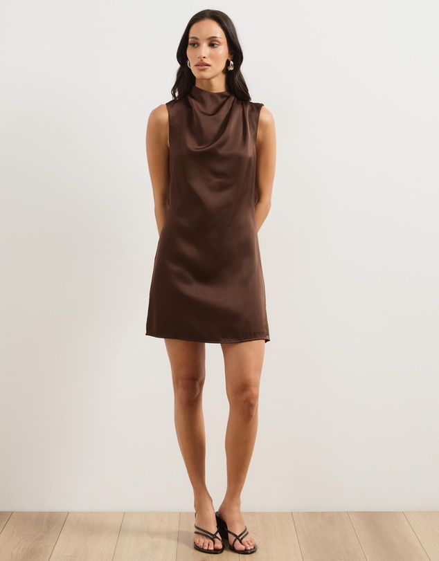 Atmos&Here - Della Satin Drape High Neck Mini Dress