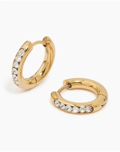 Lovisa - Waterproof Gold Plated Stainless Steel Round Diamante Clicker Hoop Earrings
