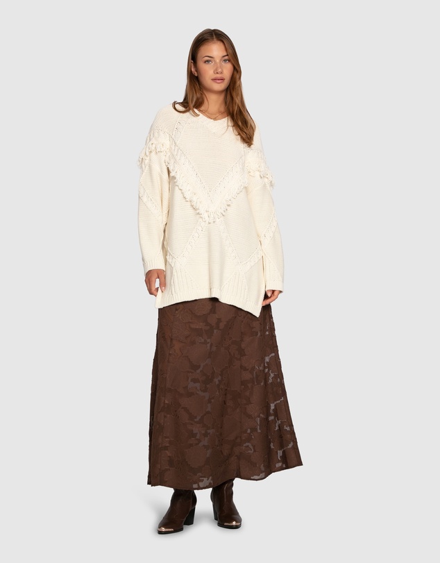 Belle & Bloom - Tassel Line Fringe Oversized Sweater