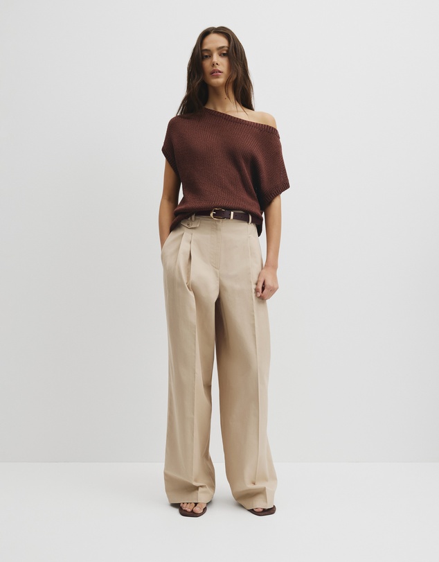 Country Road - Organically Grown Cotton Asymmetric Tape Knit T-shirt