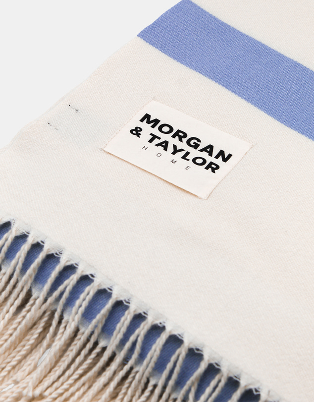 Morgan & Taylor - Kori Throw Blanket in Blue, Cream and Brown Stripes