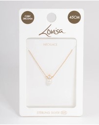 Lovisa - Gold Plated Sterling Silver Pearl Cubic Zirconia Necklace