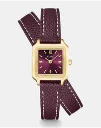 Cluse - Gracieuse Mini Watch Double Leather, Wine, Gold Colour