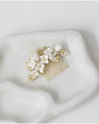 The White Collection - Cora - Freshwater Pearl and Floral Detail Gold Bridal Comb