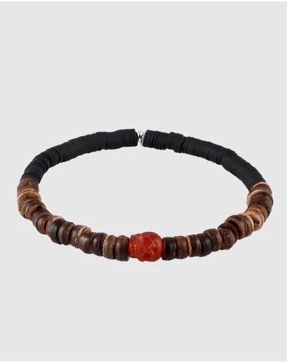 Kuzzoi - ICONIC EXCLUSIVE - Cornelian Skull Bead Bracelet in 925 Silver
