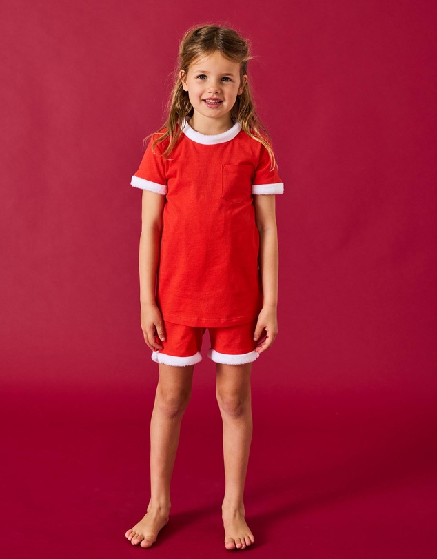 Kip&Co - Santa's Helper Organic Cotton Short Sleeve Tee and Shorts Pyjama Set - Babies-Teens