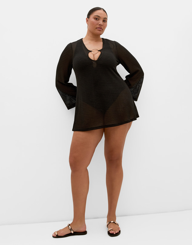 City Chic - Plus size Marbella Cover Up Mini Dress - black