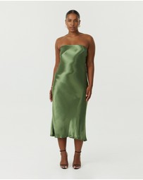 Third Form - Satin Tie Back Strapless Midi Dress