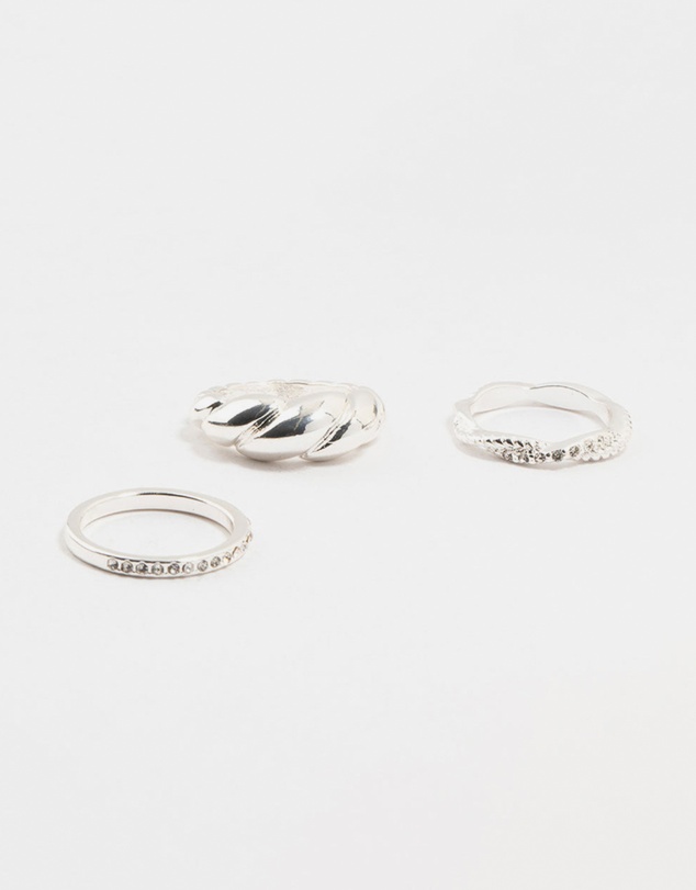 Lovisa - Silver Plated Diamante Twisted Rings 3-Pack