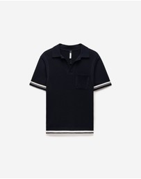 Calibre - Striped Trim Textured Knit Polo Navy