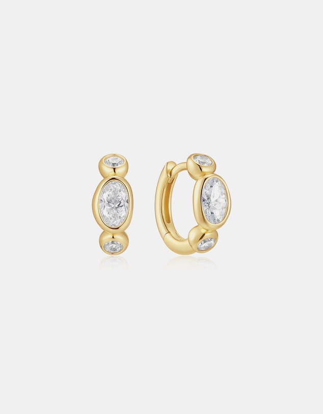 Ania Haie - Gold Bezel Organic Pebble & Round Huggie Hoop Earrings