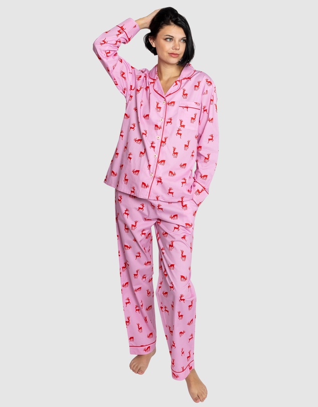 Sant And Abel - Women's Reindeer Pink Long PJ Set