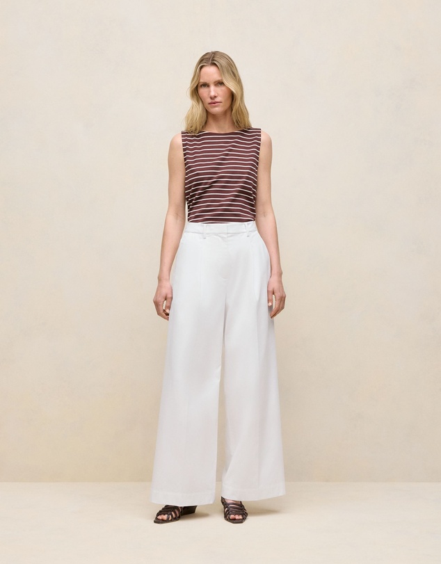 Trenery - Modal Cotton Stripe Boatneck Tank in Espresso