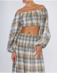 Amelius - Allegra Linen Plaid Crop Top